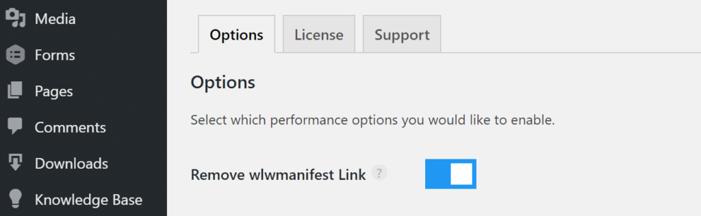 Loại bỏ liên kết wlwmanifest bằng plugin perfmatters
