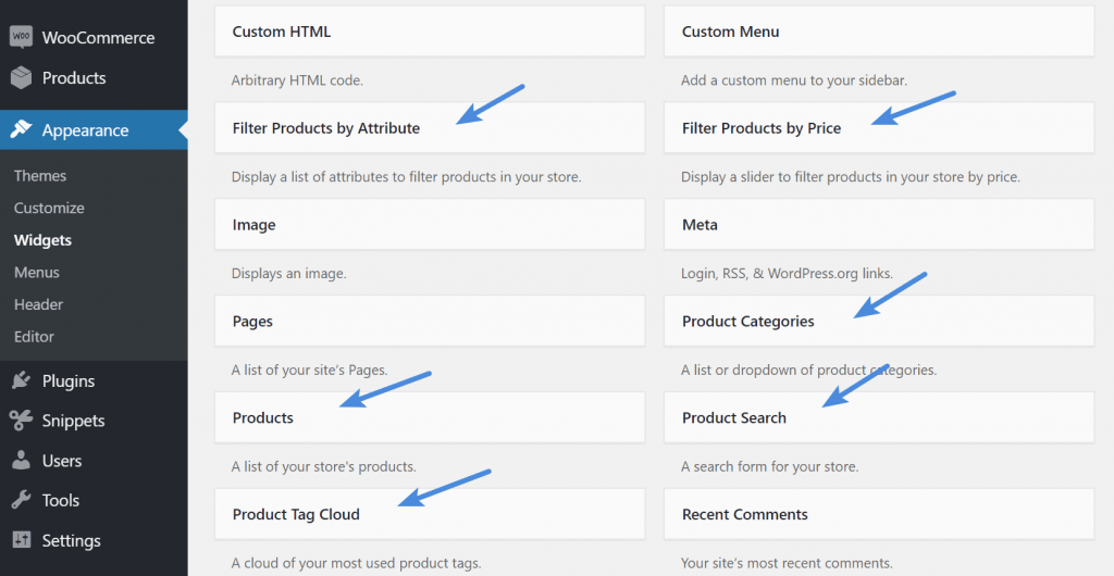 Các widget của WooCommerce