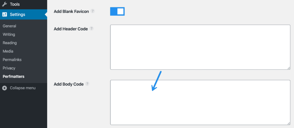 Thêm mã vào phần body của WordPress