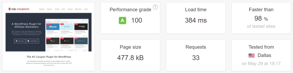 hiệu suất, tốc độ của trang wpcoupons