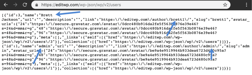 Danh sách user của WP-JSON