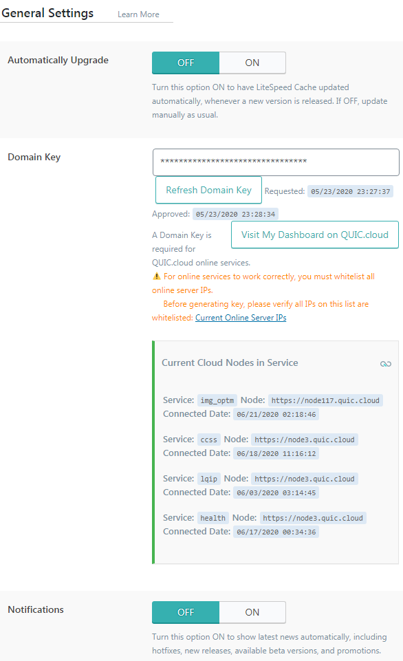 cài đặt chung của LiteSpeed Cache