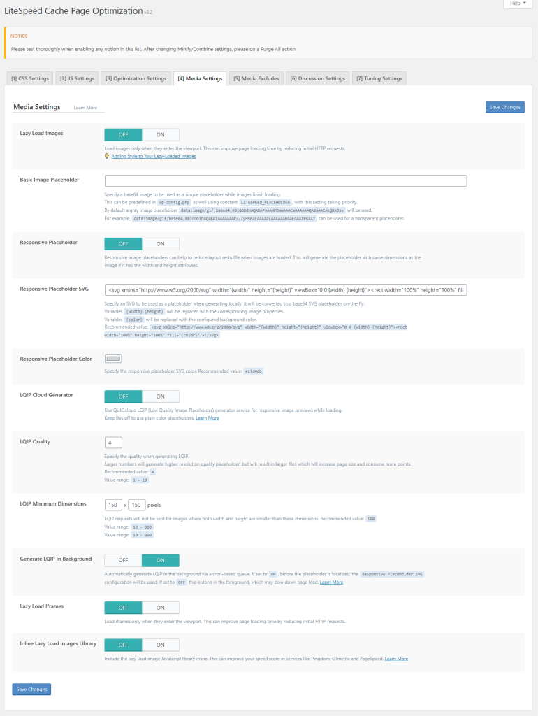 các cài đặt cho tài nguyên đa phương tiện