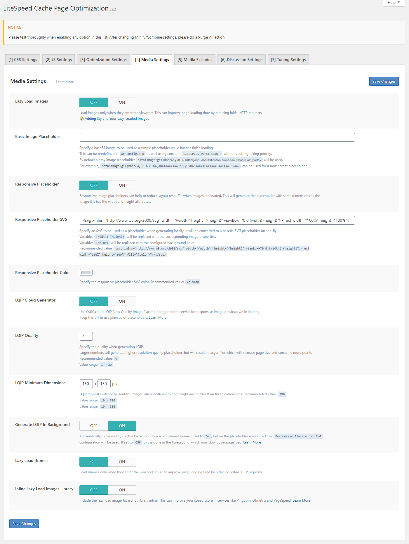 các cài đặt cho tài nguyên đa phương tiện