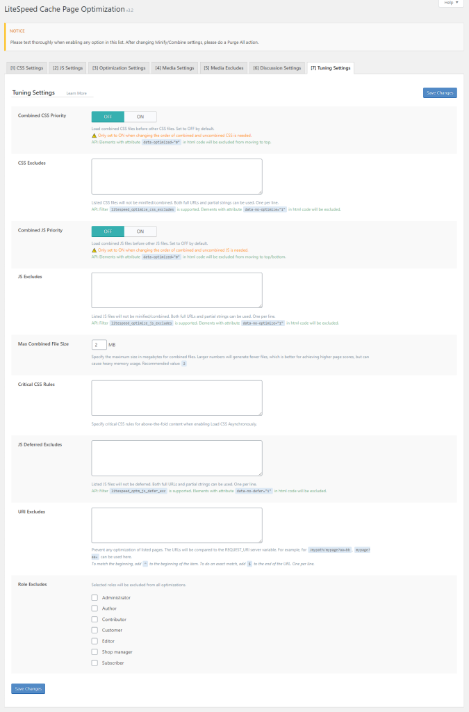 điều chỉnh sâu hơn cho các cài đặt liên quan đến CSS và JS