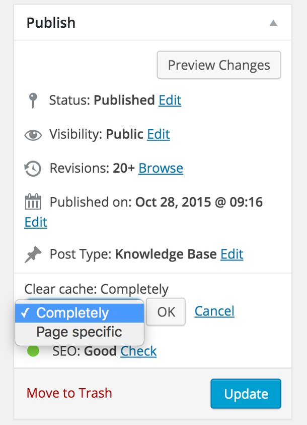 Xóa cache từ post/page