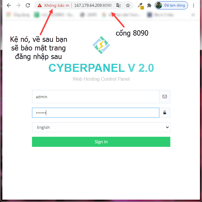 đăng nhập CyberPanel
