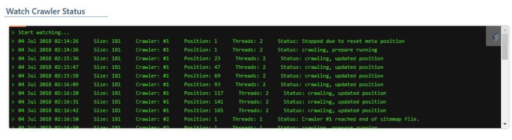 xem trạng thái của crawler