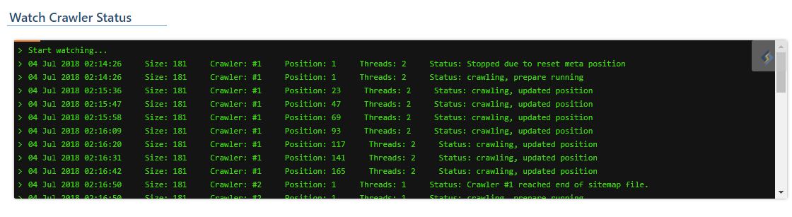 xem trạng thái của crawler