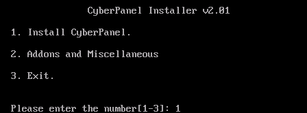 nhập số 1 để cài CyberPanel rồi enter