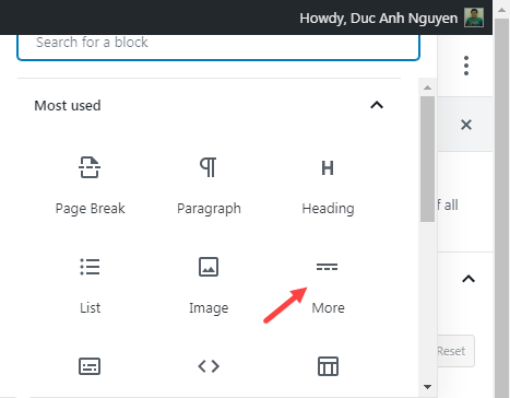 tag More trong trình soạn thảo