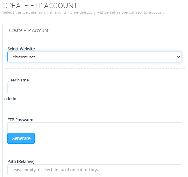 tạo tài khoản FTP trong CyberPanel