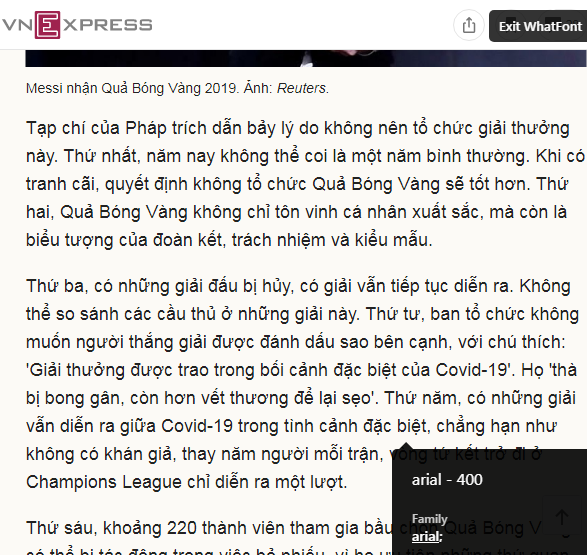 Vnexpress sử dụng font hệ thống