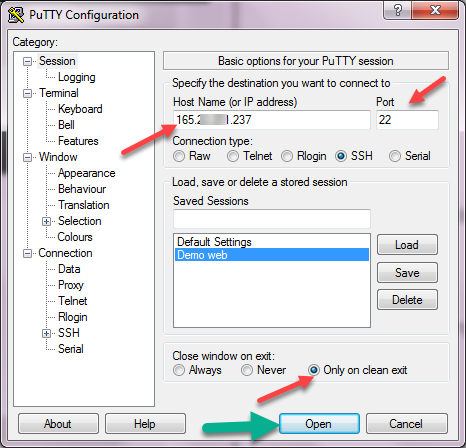 dùng PuTTY vào console của VPS