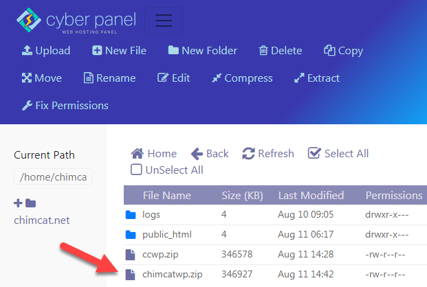 tạo thành công file nén website bằng SSH