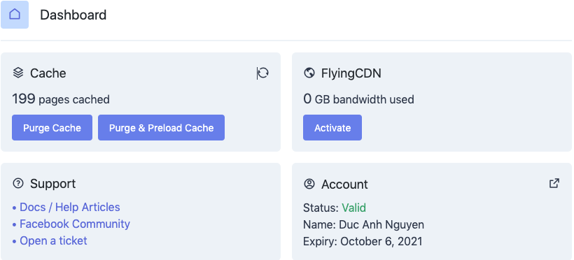Dashboard FlyingPress