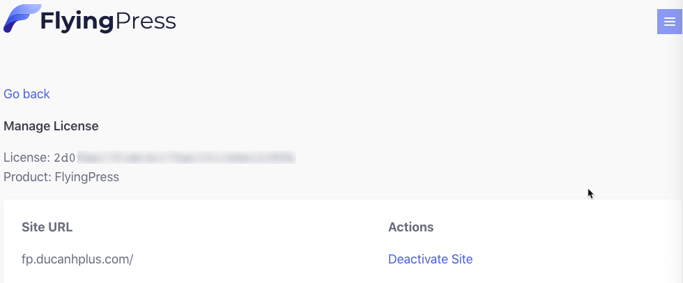quản lý license của FlyingPress