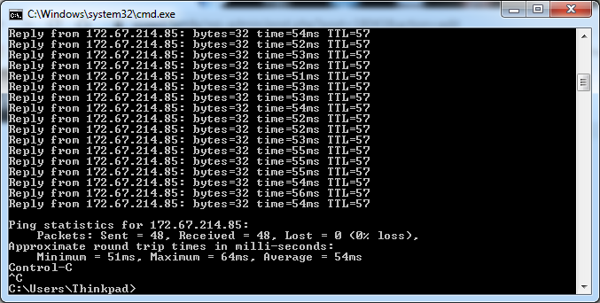 RTT sử dụng lệnh ping -t
