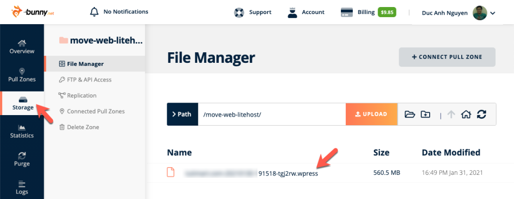 đẩy file lên storage của BunnyCDN