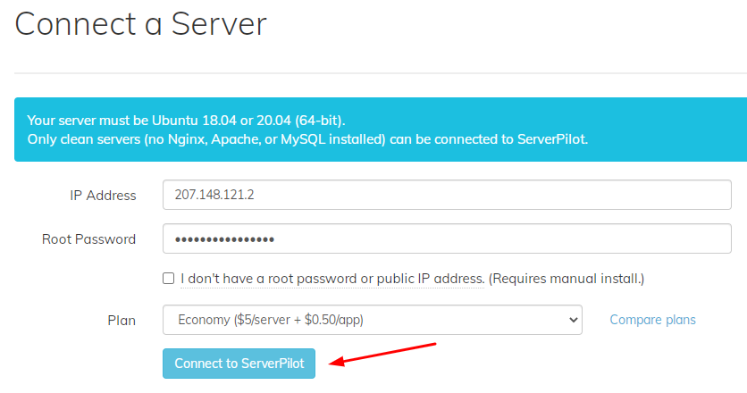 kết nối với ServerPilot