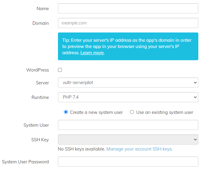 nhập thông tin của ứng dụng