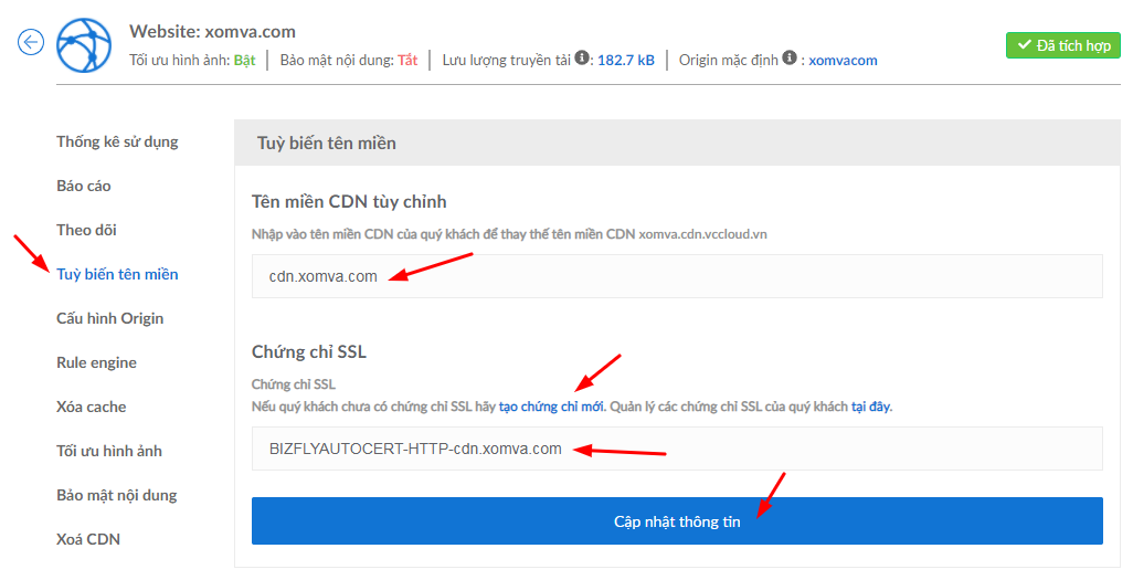 tùy biến subdomain cho CDN của BizFly