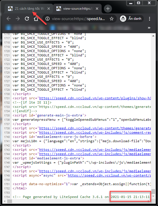 trang đã được cache