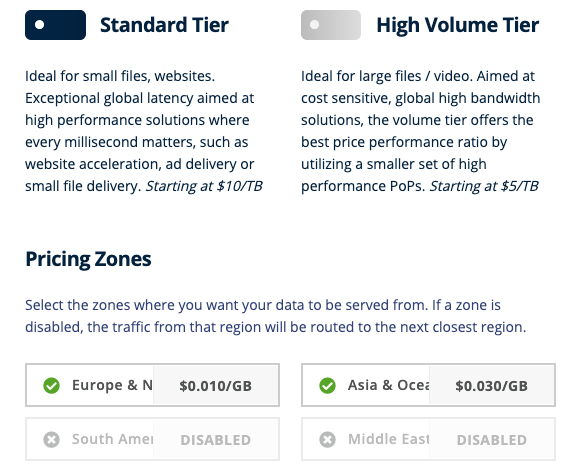 tắt các zone CDN không quan trọng