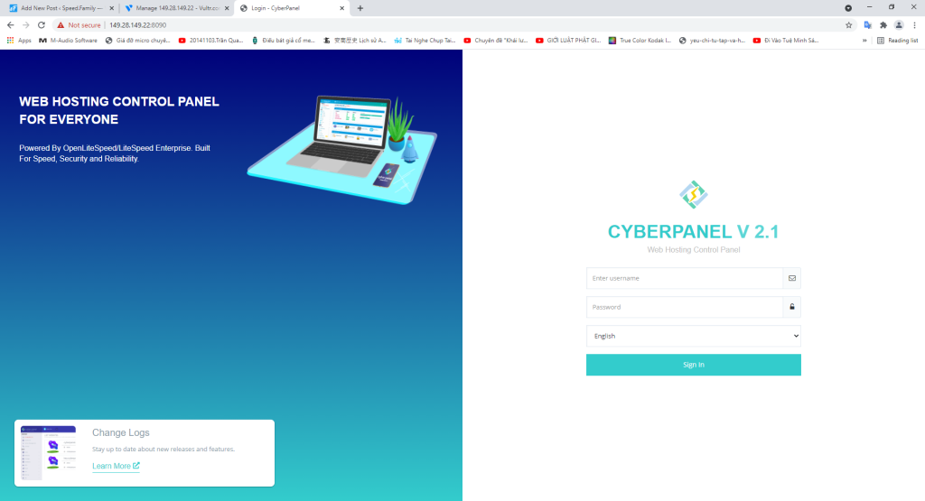 phần đăng nhập của CyberPanel
