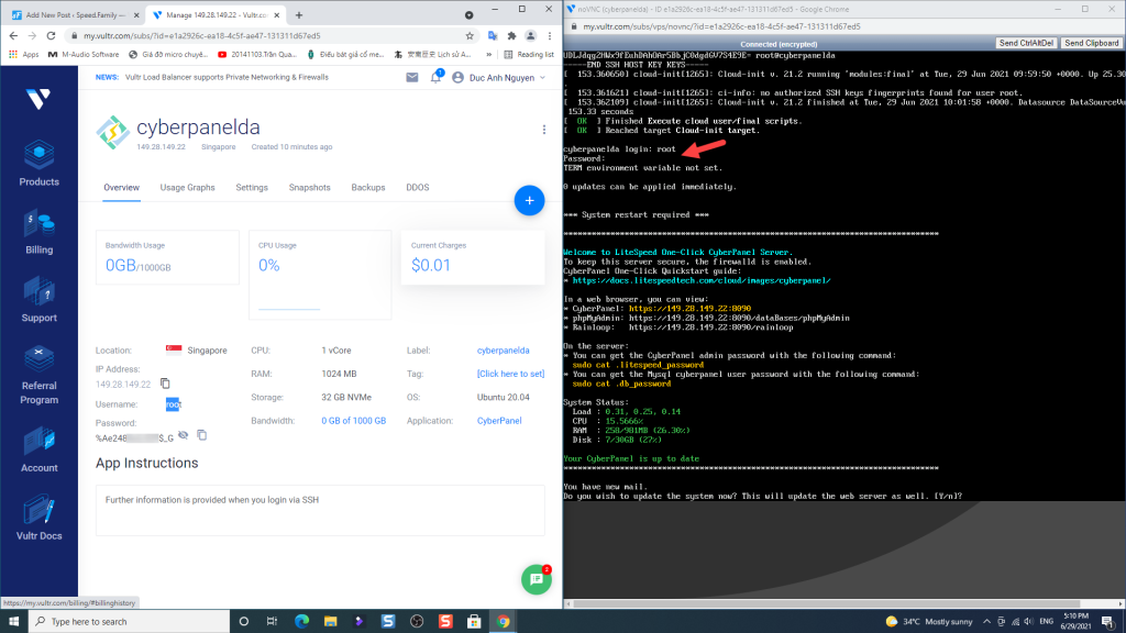 đăng nhập vào Console