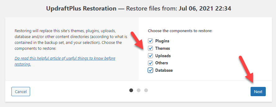 Tick chọn đầy đủ cả 5 thành phần rồi nhấn Next