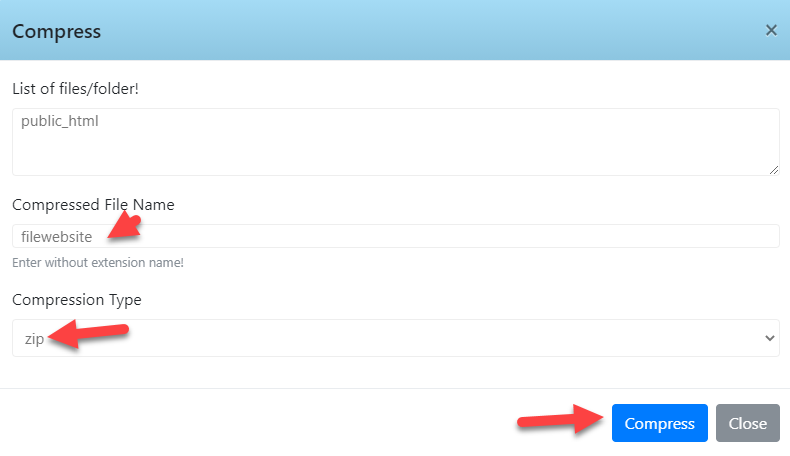 đặt tên và nén toàn bộ thư mục website