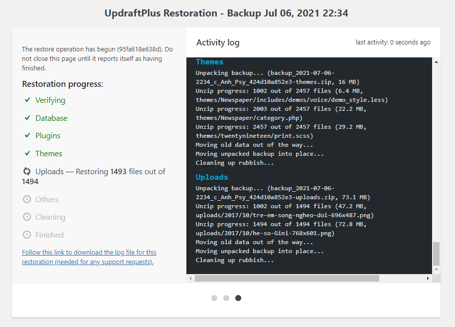 quá trình khôi phục dữ liệu đang được tiến hành