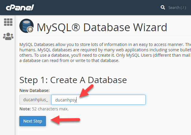 tạo database mới