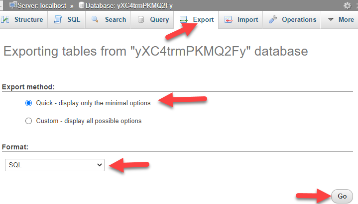 thao tác xuất database