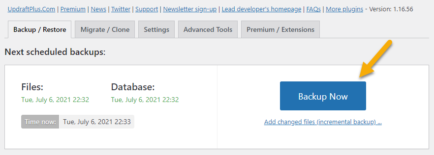Backup Now để backup dữ liệu