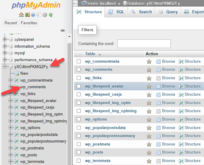 xuất database cho WordPress
