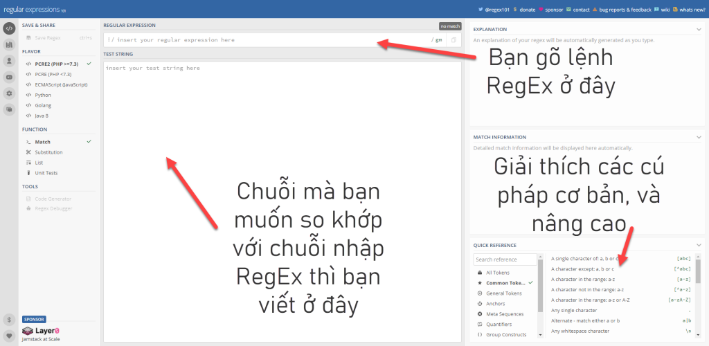 Giao diện của Regex 101
