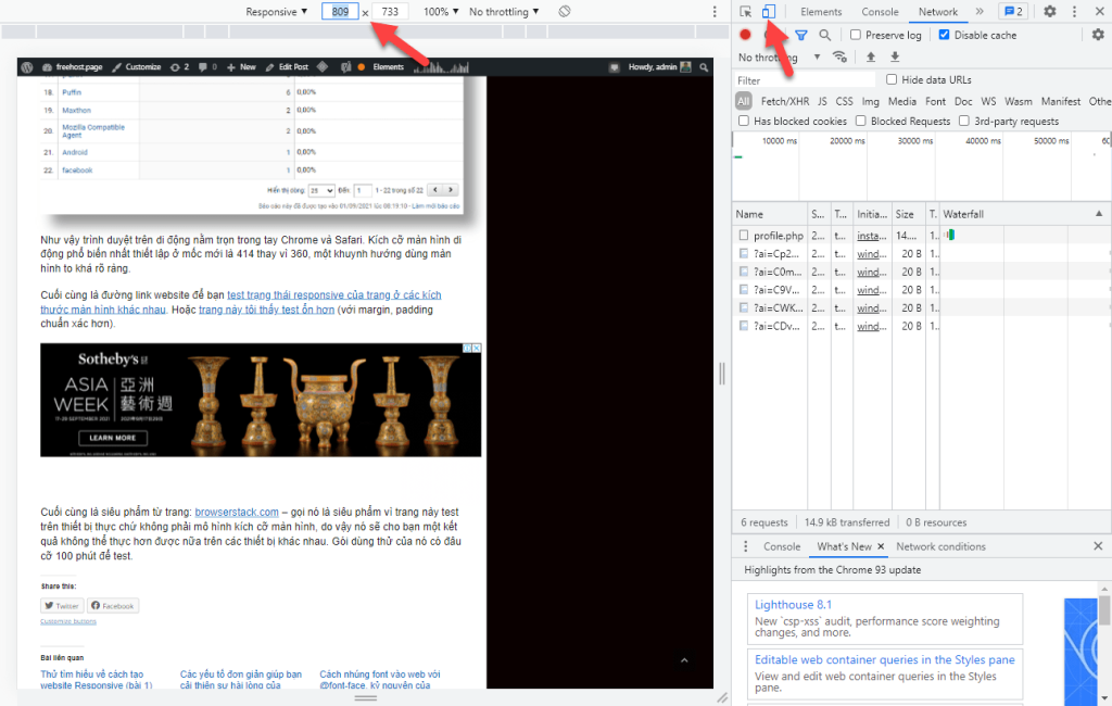 test responsive trên Chrome