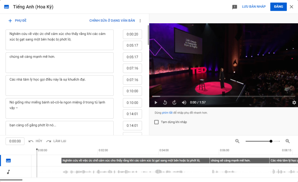 Tạo và chỉnh subtitle bằng YouTube