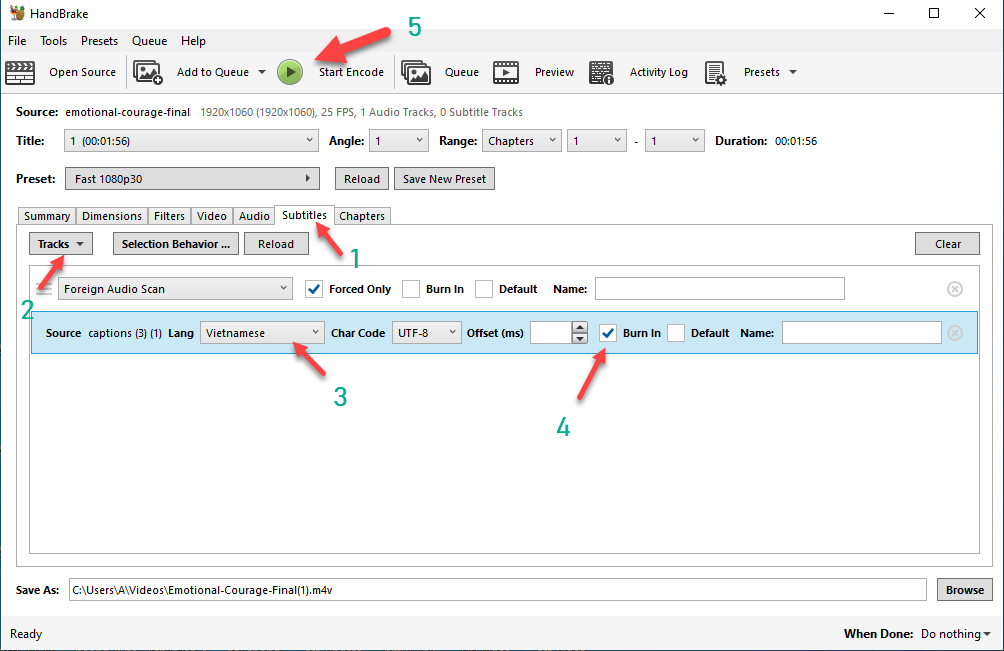 gắn sub cứng bằng phần mềm HandBrake