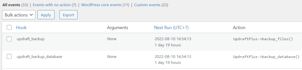 Tìm thấy hook của UpdraftPlus