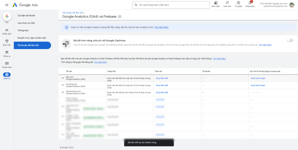 Liên kết Google Ads với Google Analytics