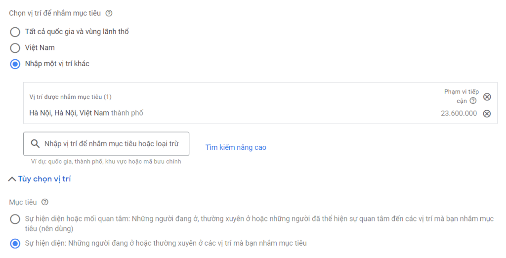 Lựa chọn theo vùng địa lý