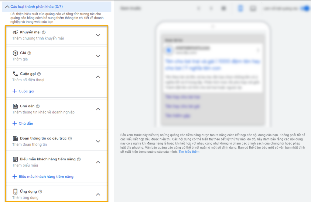 Thêm tiện ích mở rộng cho quảng cáo