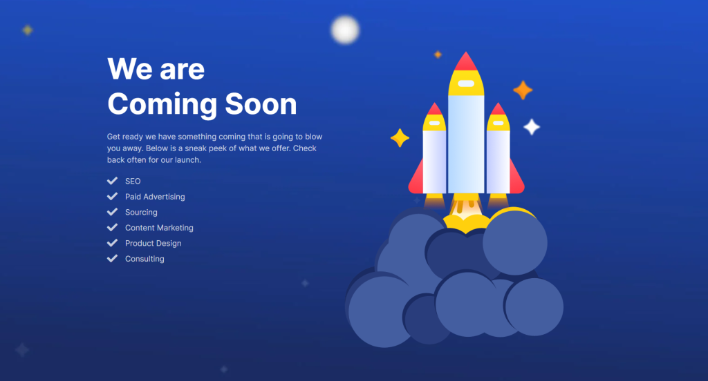 Ví dụ khác về trang chuẩn bị khai trương