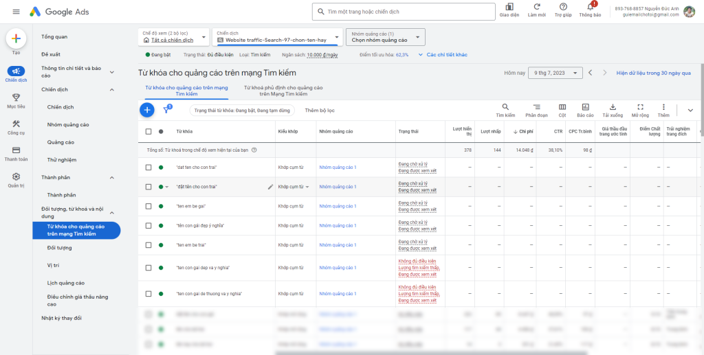 Ví dụ về việc nhắm đến các từ khóa đuôi dài trong quảng cáo