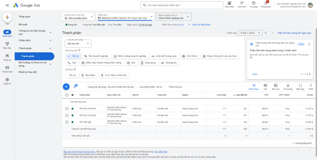 Ví dụ về việc đưa các thành phần bổ sung vào Ads