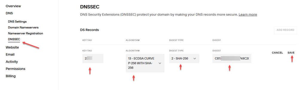 Nhập các bản ghi mà Cloudflare cần xác minh cho nhà cung cấp tên miền