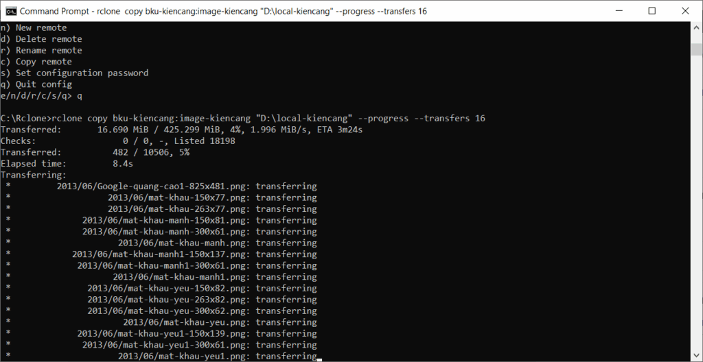 Chạy lệnh rclone đúng